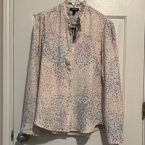 Express Women's Pink and Purple Patterned Blouse